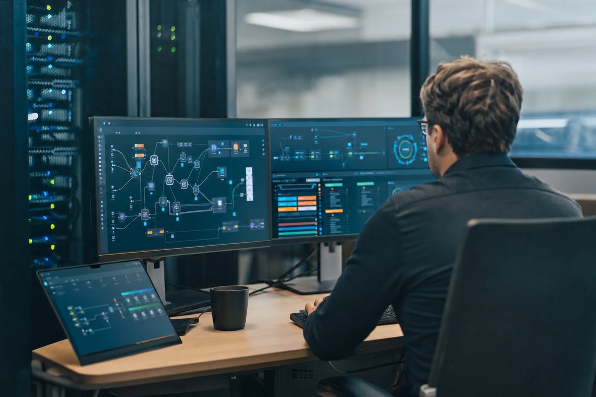 IT Manager monitoring integrated systems